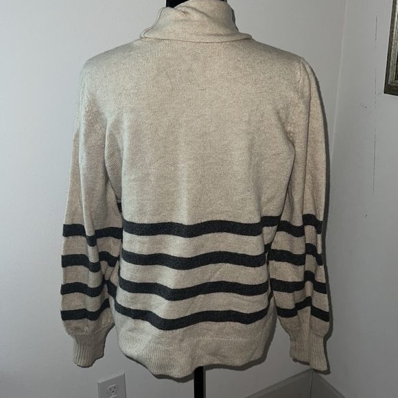 MICHAEL Michael Kors tan gray stripes turtle neck wool alpaca blend sweater M - Picture 4 of 10